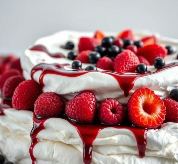 mary berry pavlova with rosy red fruits and cassis 1