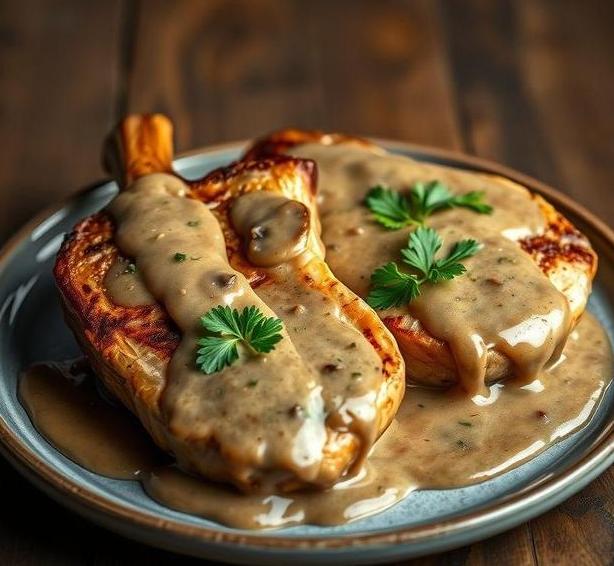 mary berry pork chops with mushroom sauce 1
