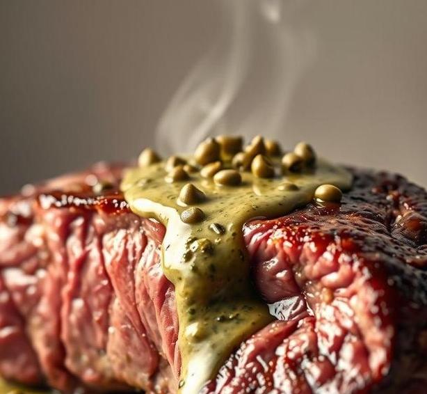 mary berry rib eye steak with green peppercorn sauce 1